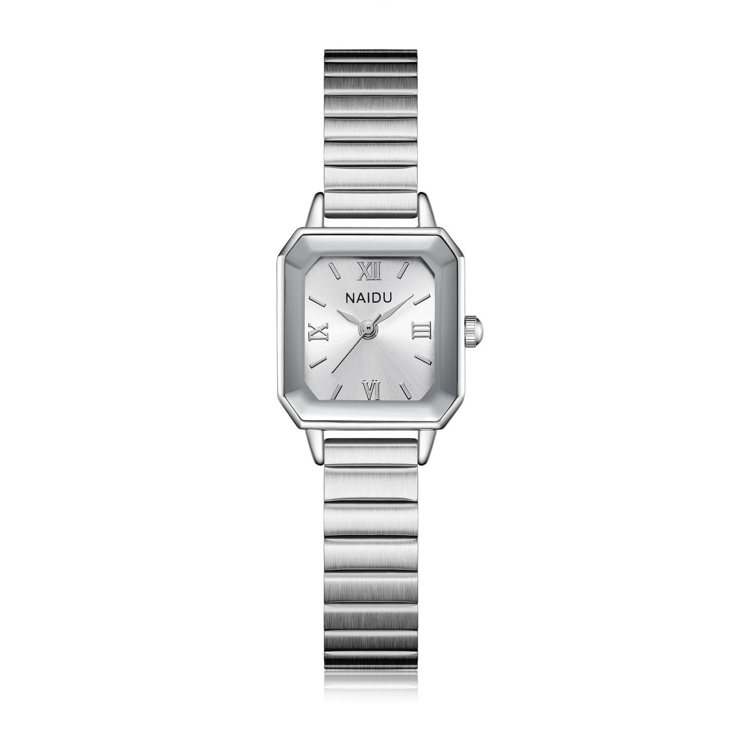 Square Alloy Steel Strap Track Watch Quartz Watch Fashion Casual Drainage Watch серебро белый