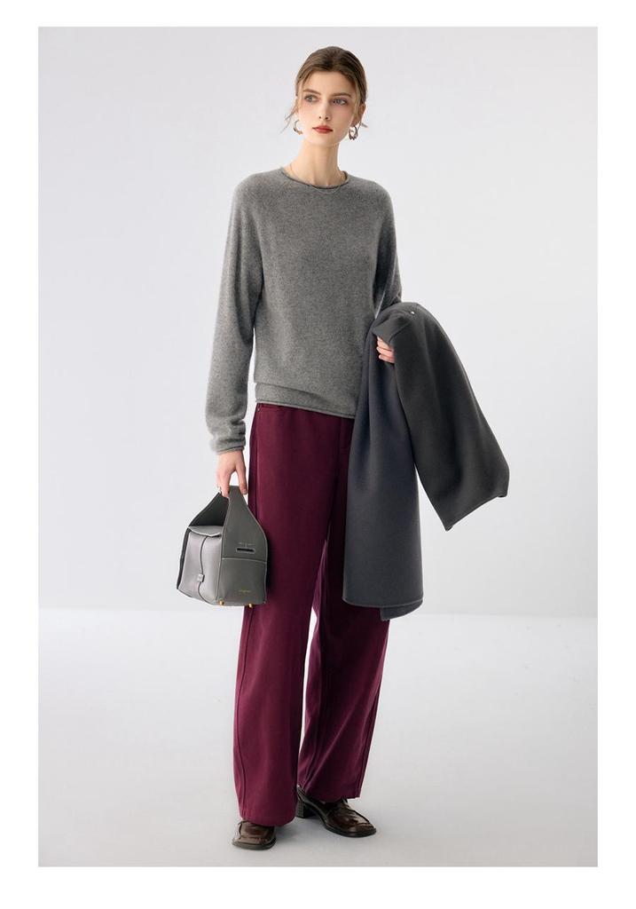 Lekasha Cashmere Goat Wool 7-Gauge Loose Pullover Sweater with Rolled Hem for Autumn and Winter