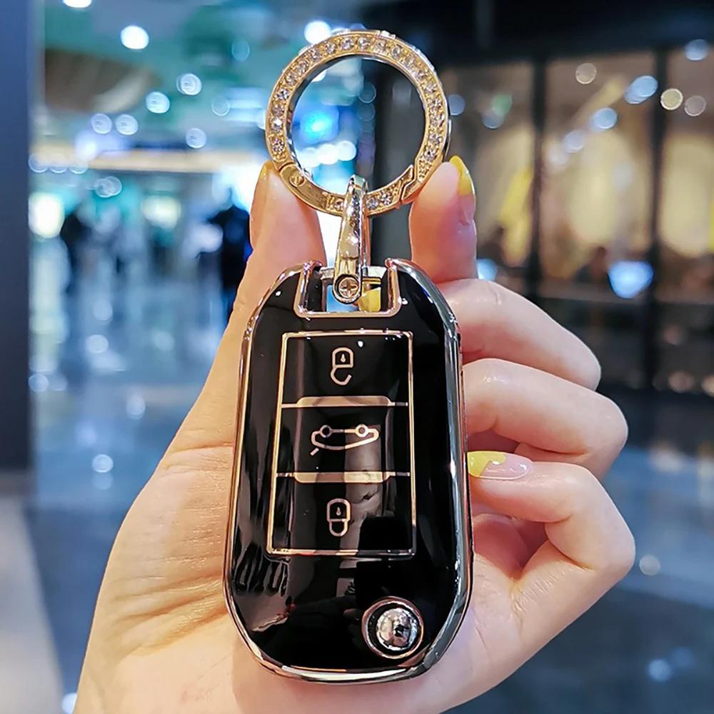 Key Case for Car Soft TPU Car Flip Key Case Full Cover Holder For Peugeot 3008 208 308 508 408 2008 307 4008 For Citroen C4 C4L