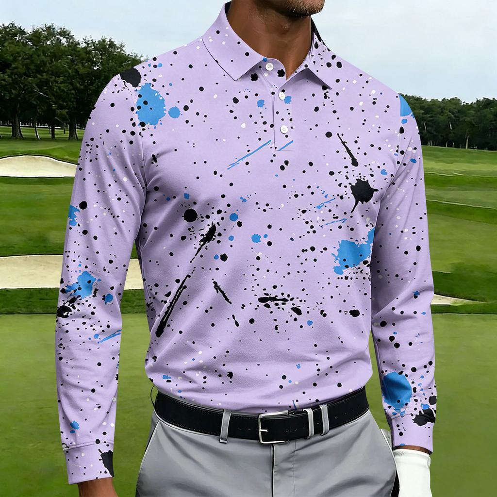 Men's Casual Long Sleeve Printed Shirt with Notched Lapel and Single-Breasted Front for Everyday Wear