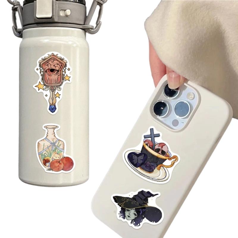 50 Unique Waterproof Witch Theme Stickers Watercolor Gothic Art Decals For Journaling Laptop Guitar Luggage Customization