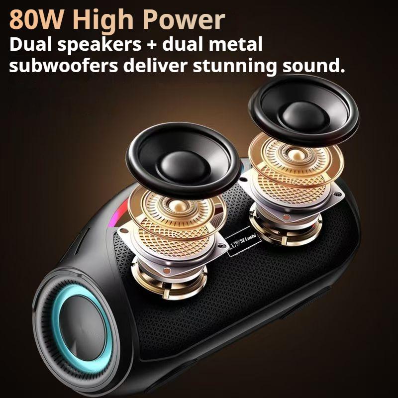 80W High Powerful Shocking Bass RGB Bluetooth Speaker Portable Surround Sound Waterproof Wireless Subwoofer Boombox Home Karaoke
