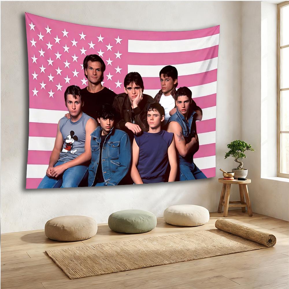 The Outsiders Cast Pink American Flag Tapestry, Aesthetic Retro Wall Hanging, Bedroom Dorm Decor, 80S Movie Fan Gift