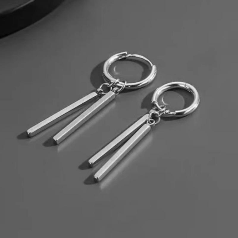 Trendy Titanium Steel Rectangular Stud & Drop Earrings for Men and Women - High-End Long Bar Design In Cold Style