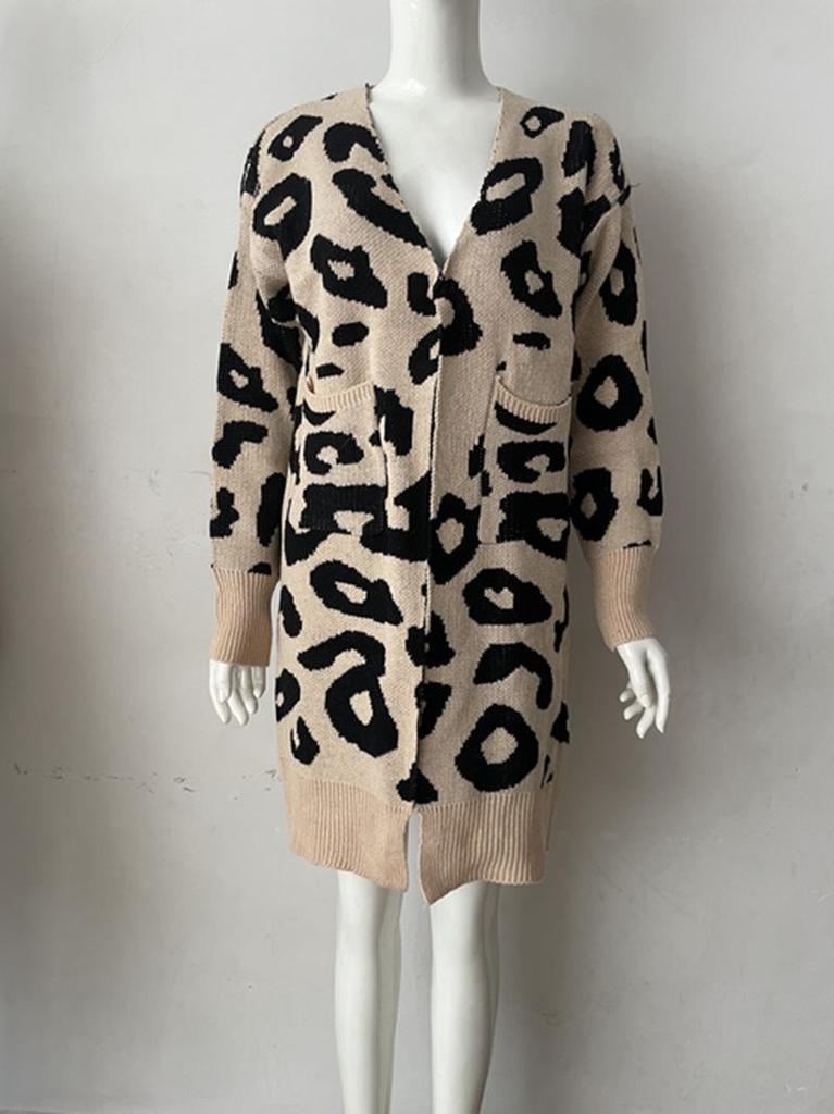 2026 Autumn Leopard Print Open-Front Knitwear Cardigan for Women - European & American Style