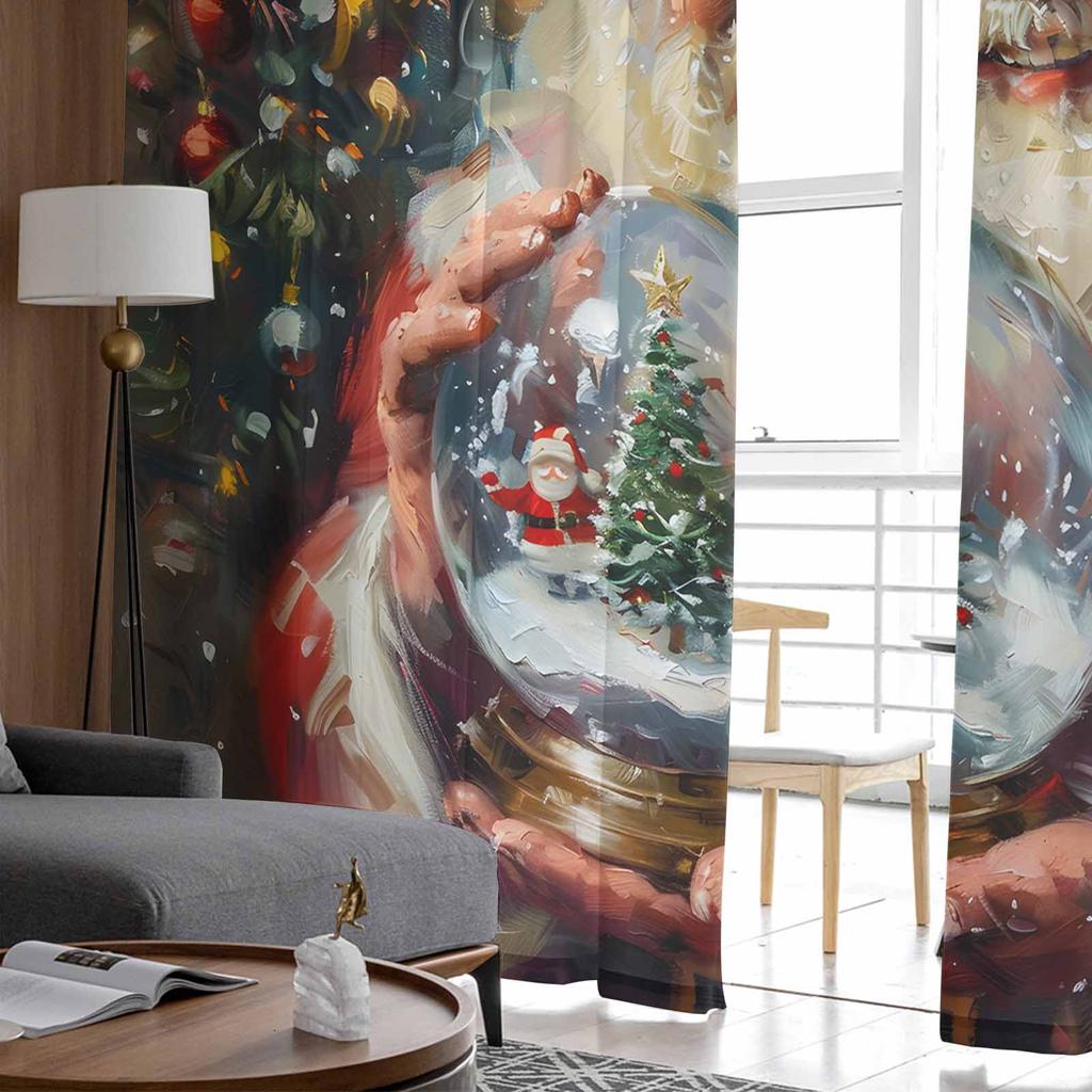 Christmas Santa Crystal Ball Curtains For Living Room Bedroom Home Decoration Window Voile Tulle Curtain Drapes