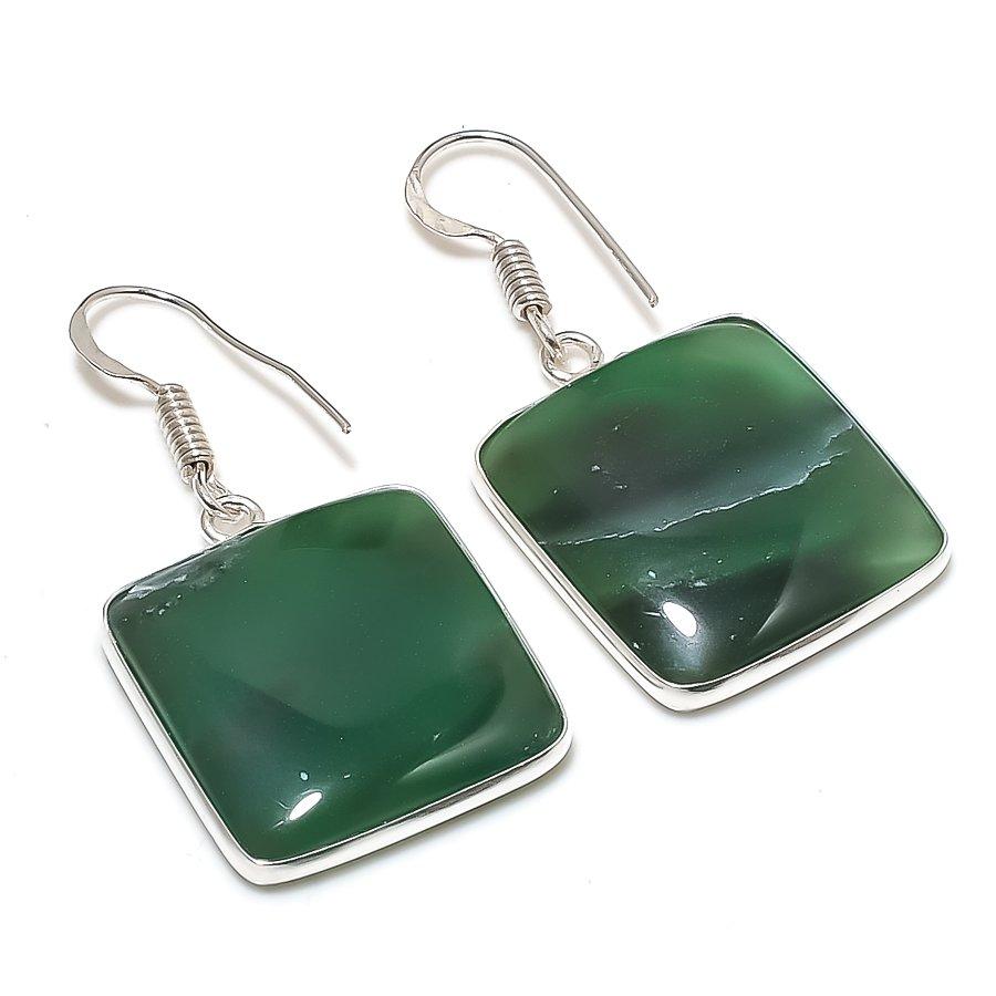 Natural Nephrite Gemstone 925 Sterling Silver Jewelry Earring 1.62 AE-12480