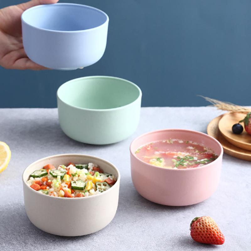 Nordic Colored Wheat Straw Bowls Circular Shatter Resistant Plastic Tableware Bowls For Household Use