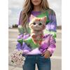 Fashion Women's Cute Cat Graphic Sweatshirt 3D Printed O-Neck Long Sleeve Tops Women's Apparel Y2K Streetwear Fall Pullover