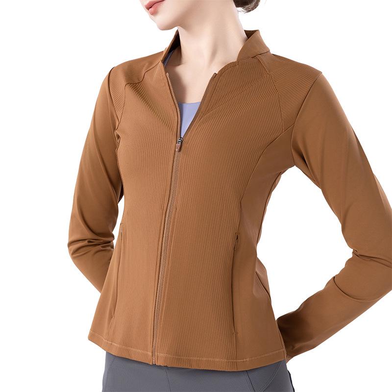 

Женский осенний быстросохнущий топ для йоги с длинным рукавом и воротником-стойкой XL (64-70 kg) кофейный