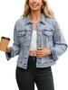 2026 Women's Trendy Long-Sleeve Denim Jacket with Pockets and Fitted Shorts