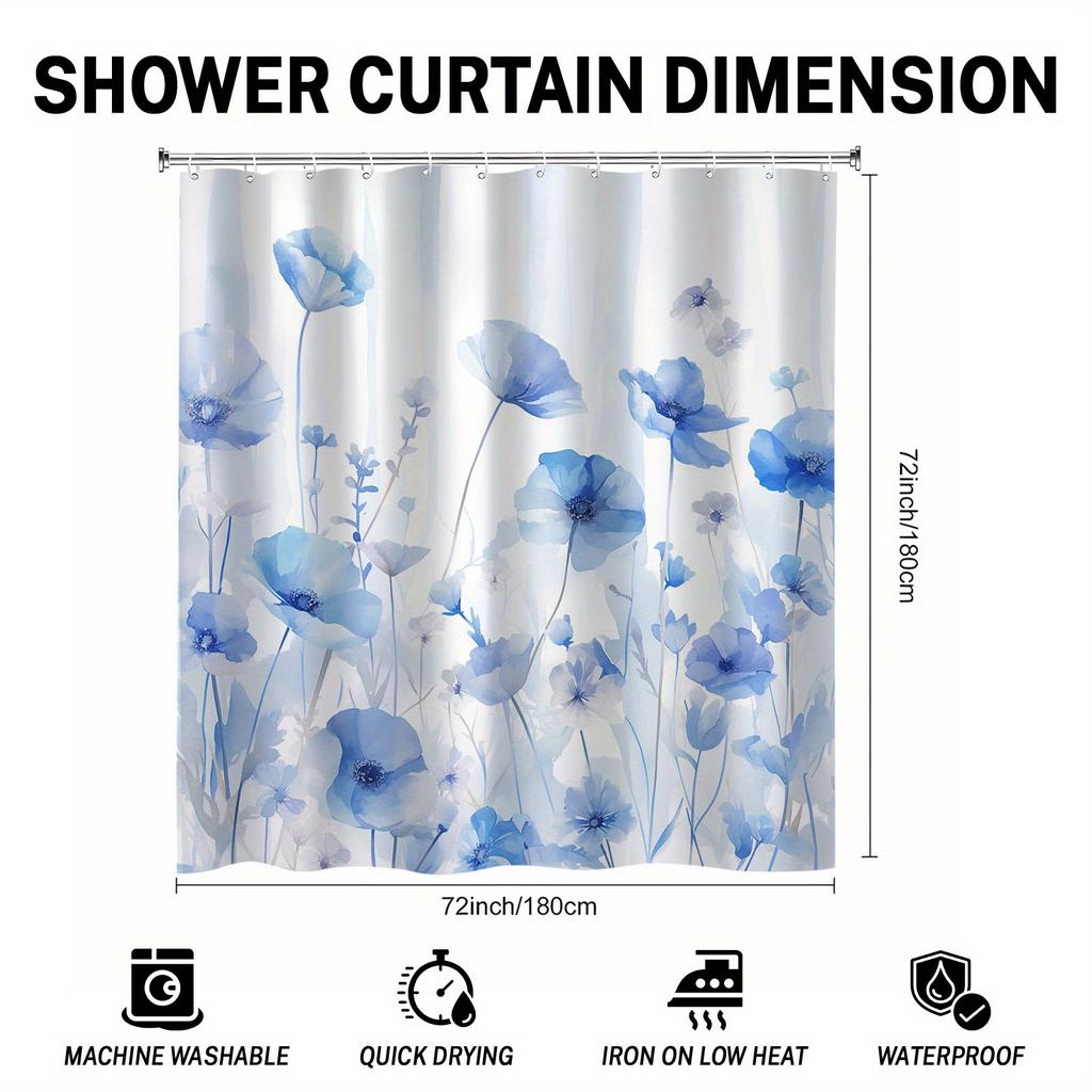 Enhance Your Bathroom with a Waterproof Shower Curtain Featuring Delicate Blue Flowers for a Fresh and Elegant Look