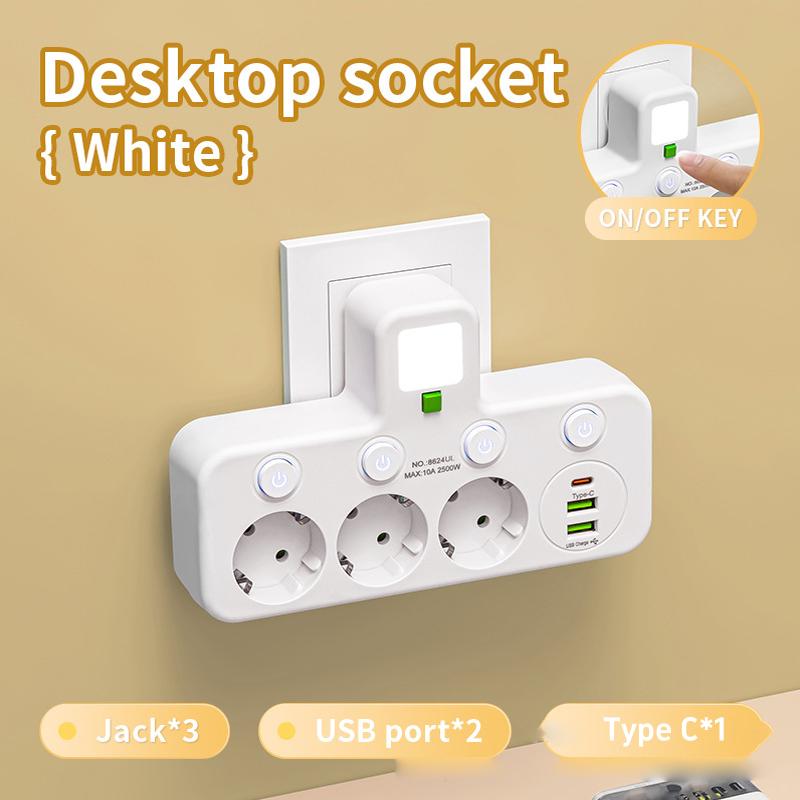 Eu Plug 3/4/5 Ac Outlet Power Strip Multiprise Wall Socket Universal Network Filter Usb Cherger Separate Switch Light Adapter Set
