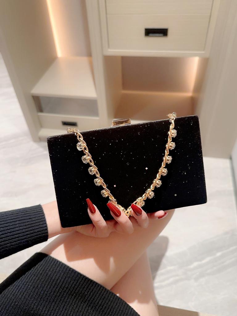 Women Square Evening Bag Shiny Sequin Embellished Banquet Bag Handheld Handbag Evening Bag Dress Bag Party Bag Prom Bag Chain Bag