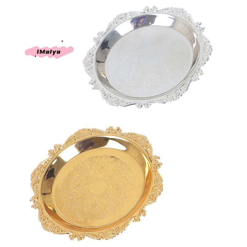 1Pc Glossy Silver Golden Iron Tray Plate for Party Buffet Fruit Cake Dessert Sundries Storage Ornamental Decoration