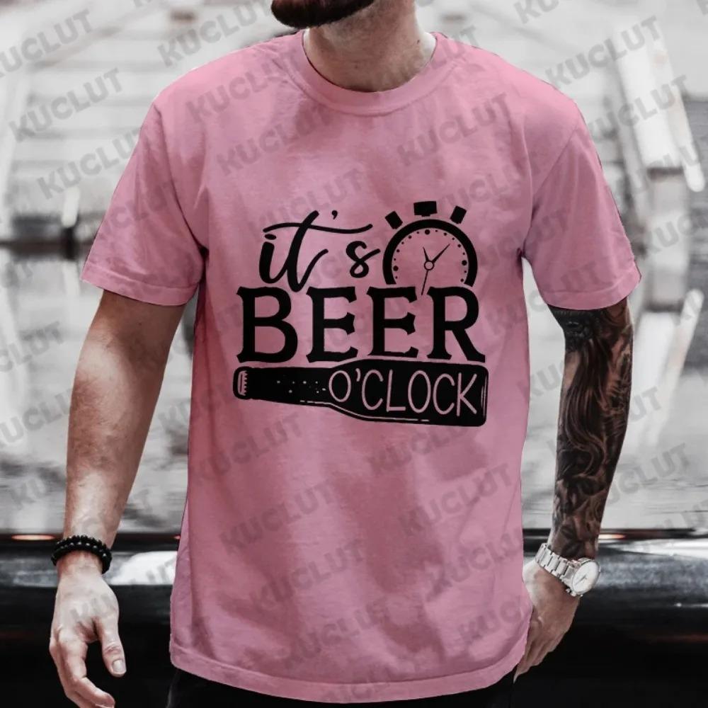 It's Beer O'clock Graphic T Shirt for Men Y2k Clothing International Beer Day Tops Male Drinking Party Streetwear Oversized Tees