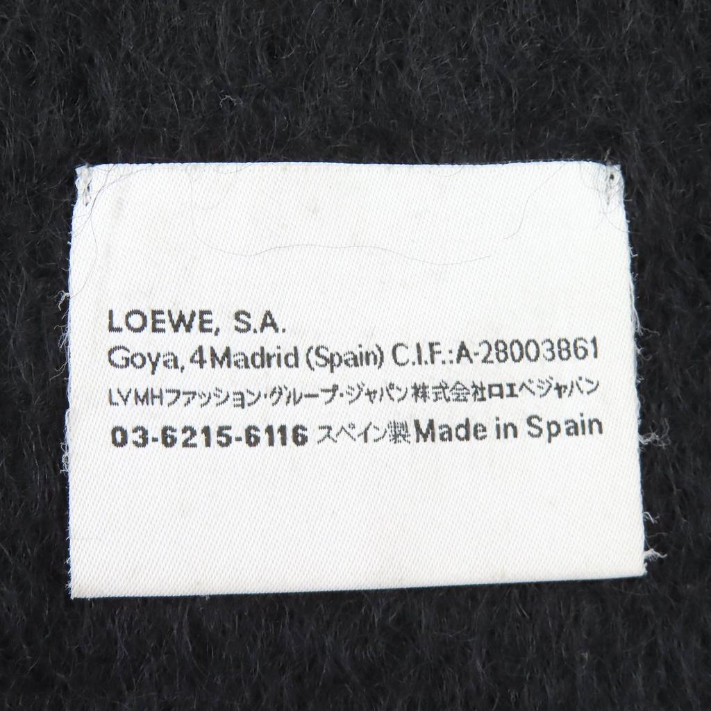 Great LOEWE Scarf Anagram logo patch fringe long black mohair Women Used