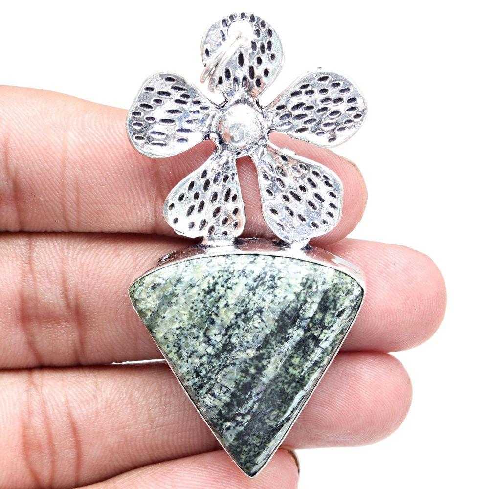 Pendant Zebra Jasper Gemstone Gift For Her Silver Jewelry 2.5"