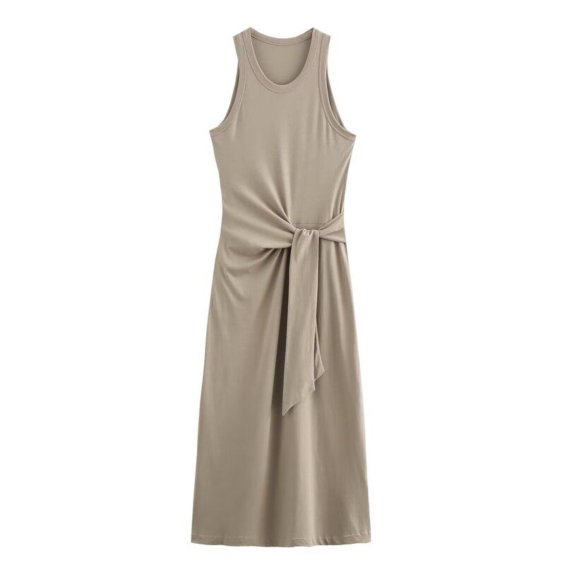 

Fashion Style 2024 Summer New Arrival Women s Clothing Stylish Bow Tie Sleeveless Dress Black Dress 0661754380 Khaki L