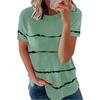 Fashion Women's Loose Short Sleeve T-shirt Round Neck Stripe Print Tops