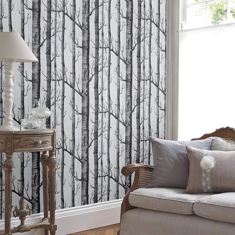 Birch Tree Peel and Stick Wallpaper Black White Self Adhesive Wallpaper Removable Contact Paper for Bedroom Living Room Decor
