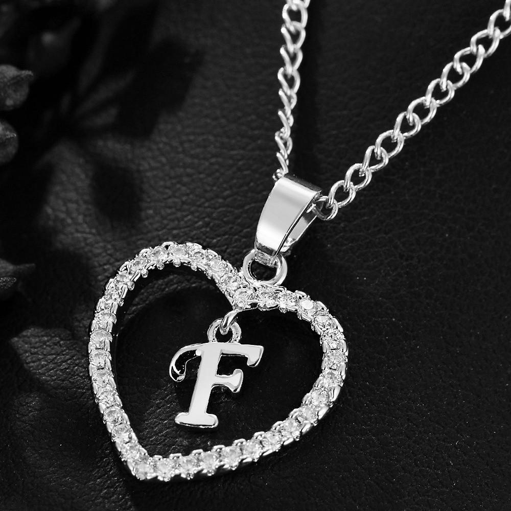 Heart Pendant Zircon Letter Necklace - 26 Letters Available