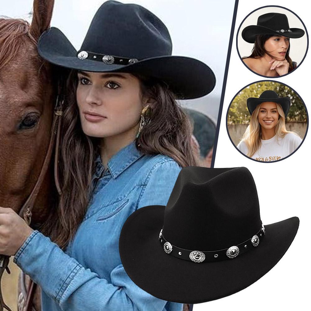 Western Style Cowboy Hat For Women Fashionable Trendy Cowboy Summer Hat Protection Formal Brimm R4X8