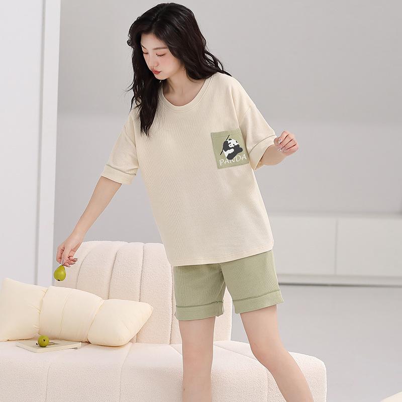 Pajamas Women'S Pure Cotton Short-Sleeved Shorts Student Cartoon Pullover Cotton Korean Version Women'S Loungewear