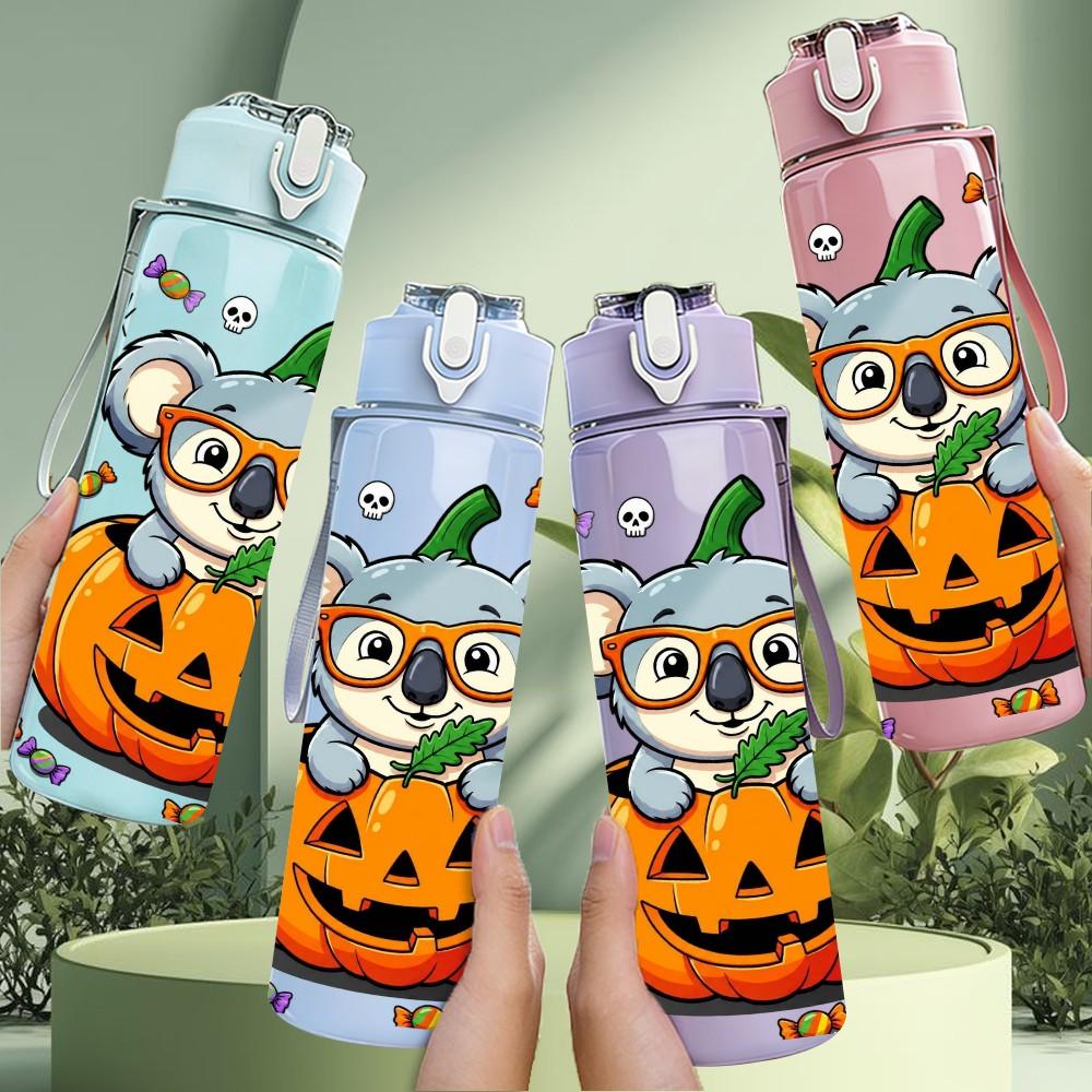 1PC Koala Pumpkin Halloween Combine 750ml Color Plastic Sports Water Bottle Leakproof Flip Straw Lid Suitable for Sports Office Home Use