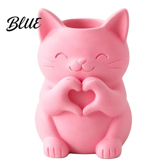 Decorative Kitten Art Figurines 3D Printed Cat Vase Cute Smiling with Heart‑Hand Gesture Flower Holder Bedroom Nightstand Decor Animal Shaped
