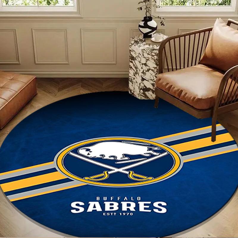 Buffalo Hockey Emblem Round Rug for Livingroom,Bedroom, Palyroom, Chair Rug, Area rug, Circle Carpet, Large Size Decor Fan Christmas gift