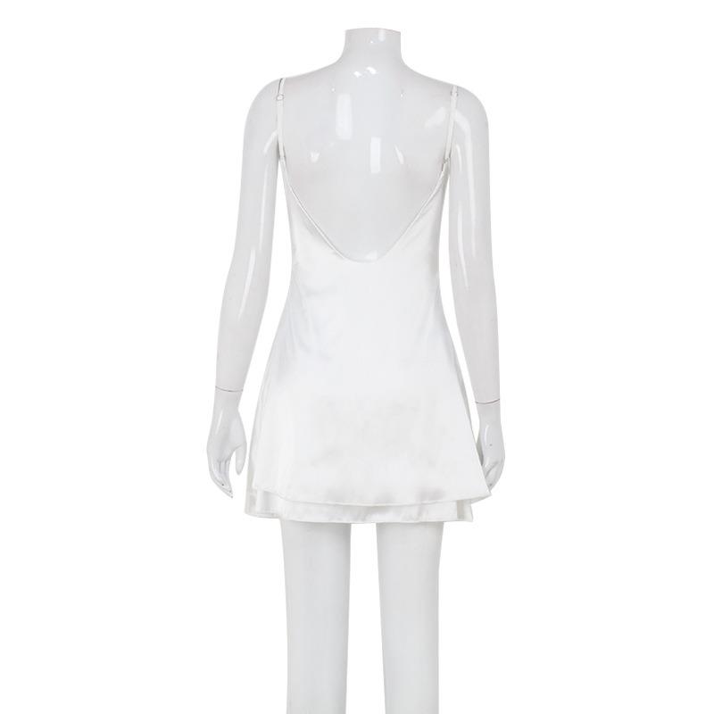 Women's Summer Fashion Temperament V-neck Satin Sexy Lace Patchwork Spice Girl Dress