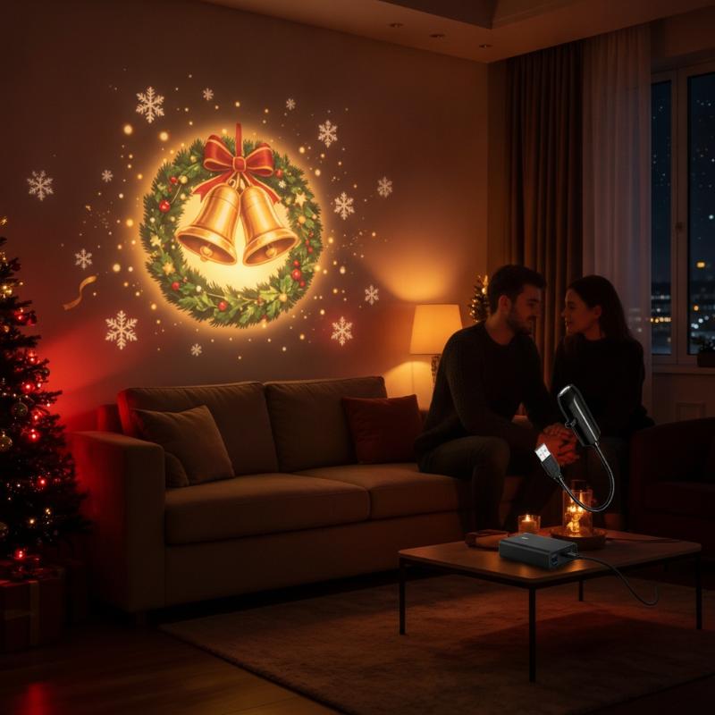 Adjustable USB Christmas Projector Light 10 HD Patterns LED Night Light for Xmas Tree Party Indoor Decor