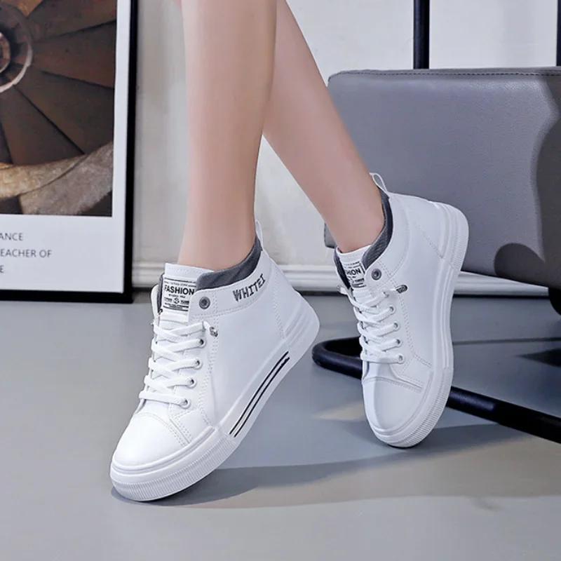 2025 Spring New White Flat Shoes Women's Fashion High Top Breathable Sports Shoes Soft Bottom Lightweight Casual Board Shoes