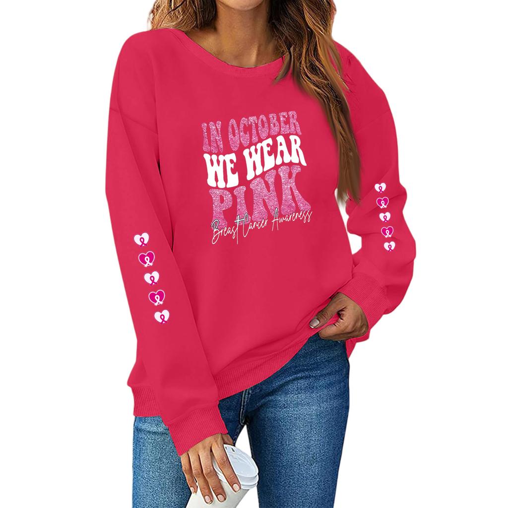 Breast  Sweatshirts For WomenRibbon Breast  Shirt Cute Dog Graphic  Long Sleeve Tops