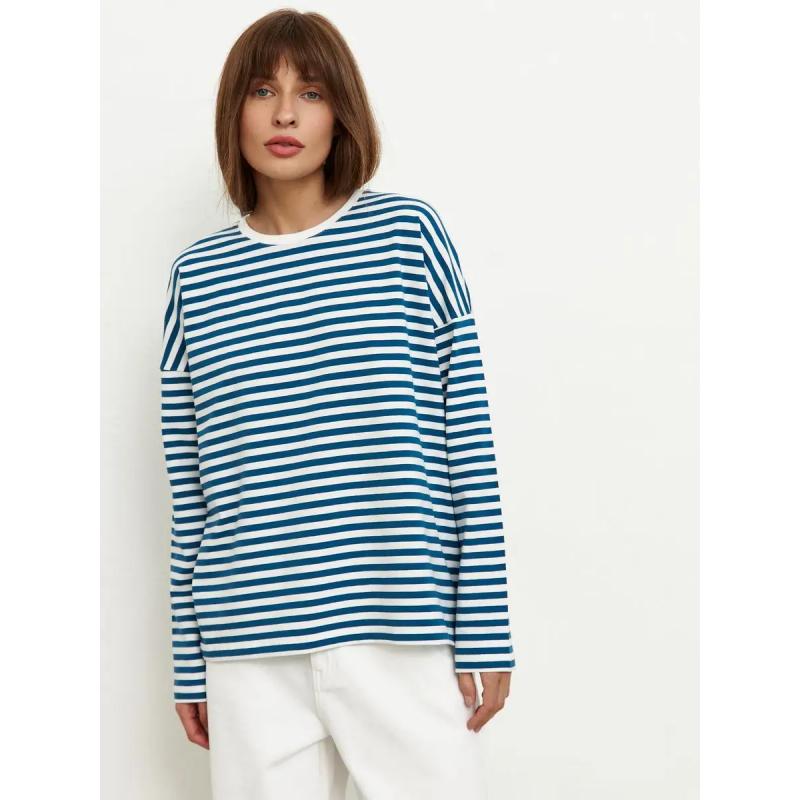 T-shirt da donna a maniche lunghe minimalista, tessuto morbido di alta qualità, silhouette ampia e squadrata per il comfort di tutto il giorno