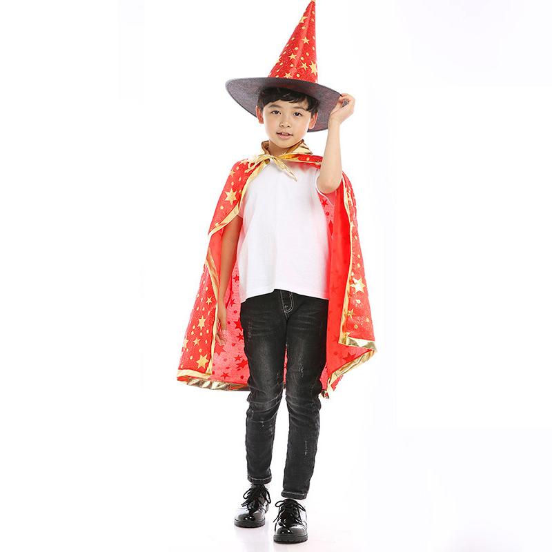 Sydanne Kids Magician Wizard Cloak Hat Cosplay Costume Hot Stamping Five-pointed Star Cloak Party Costume Halloween Costume