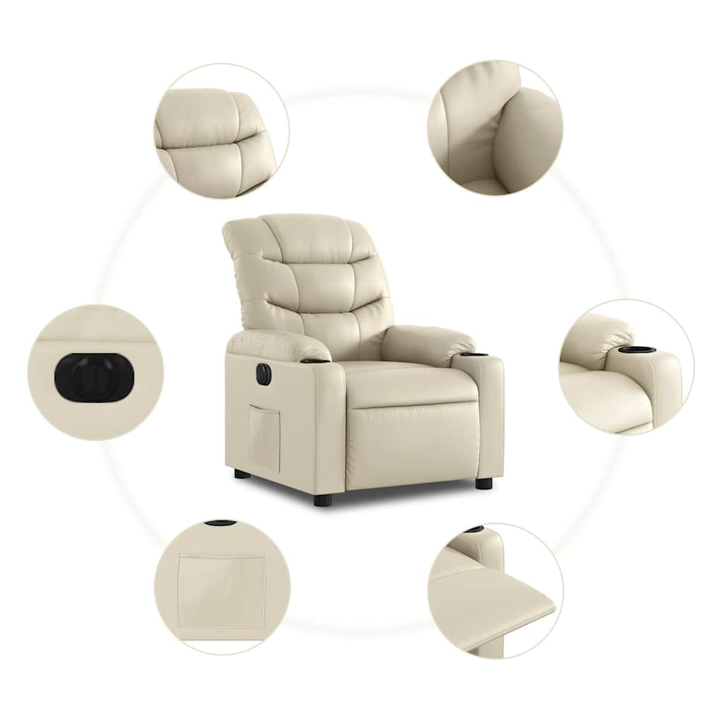 Electric Recliner Chair Cream Faux Leather