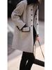 Women's Retro Double-Breasted Color Block Wool Coat - Mid-Length, Small Lapel, Spring/Autumn Fashion