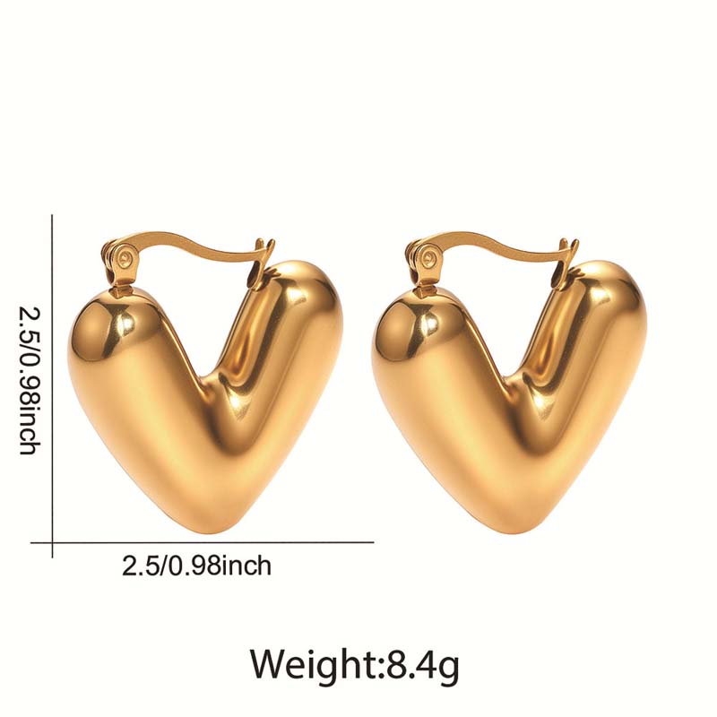 Stainless Steel Metal Peach Heart Pendant Earrings for Women Vintage Punk Gold Color Glossy Thick Heart Earrings Party Jewelry