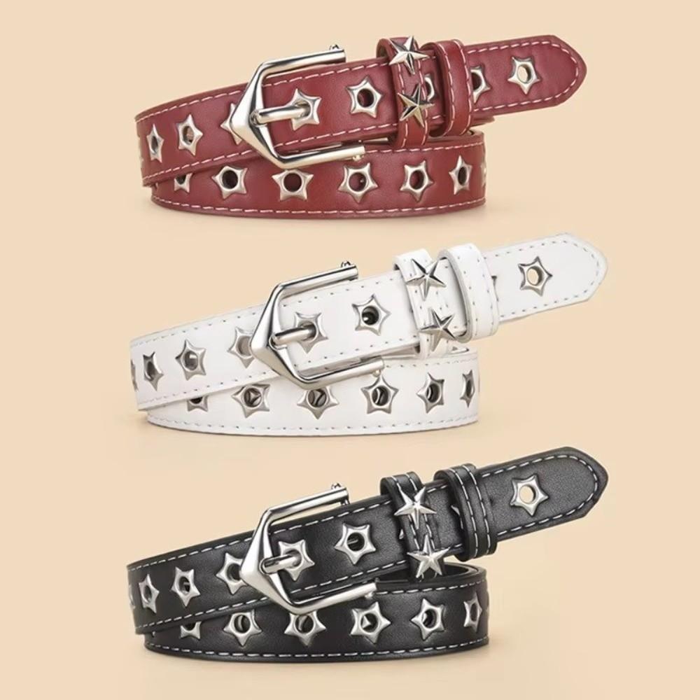 Hollow Star Design Eyelet Belt Eyelet Detail Pin Buckle Belt Classic Y2K Belt Trendy Streetwear