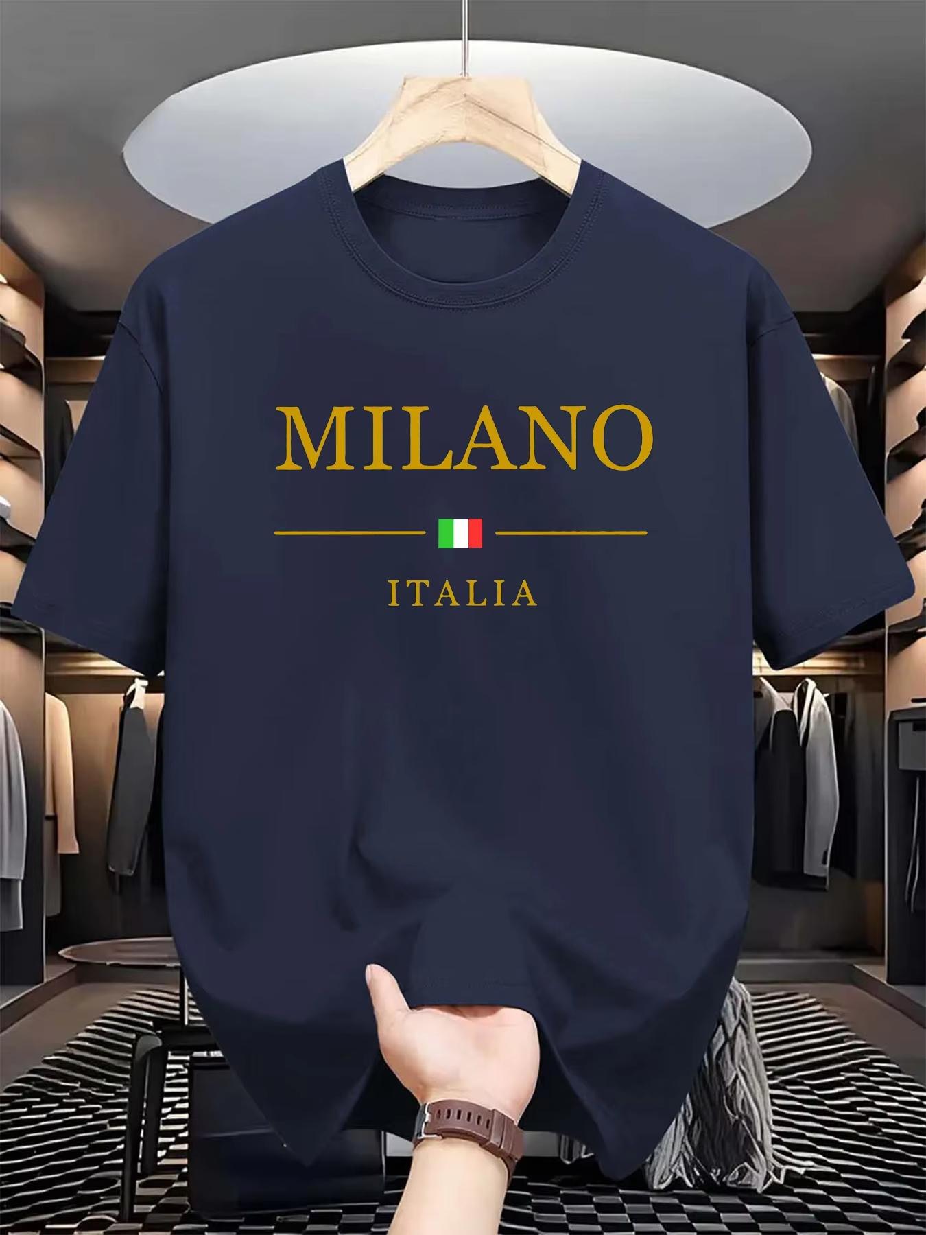 

2025 Men s Summer 100 Cotton Fashion Casual Loose MILANO ITALIA Pattern Printed Sports Crew Neck Short Sleeve T-Shirt 4XL