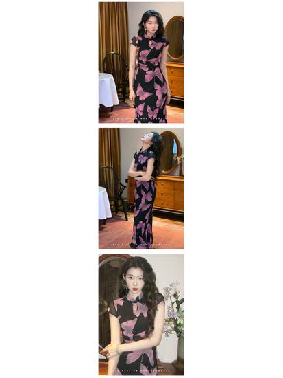 2026 New Chinese Retro 'Breaking the Cocoon' Butterfly Improved Qipao Dress - Women's Summer Short Sleeve Elegant Dress