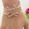 3Pcs Set Vintage Crystal Rhinestone Heart Bracelets for Women  Geometric Adjustable Infinity Cuff Bangle Jewelry Gift