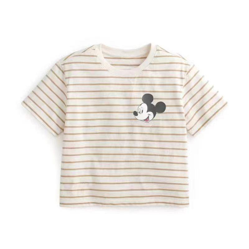 Summer Kids Pure Cotton T-shirt Loose Men's Girls' Short-Sleeved Shirt Stripes Half-Length Sleeve Thin Cartoon 90-Size 150
