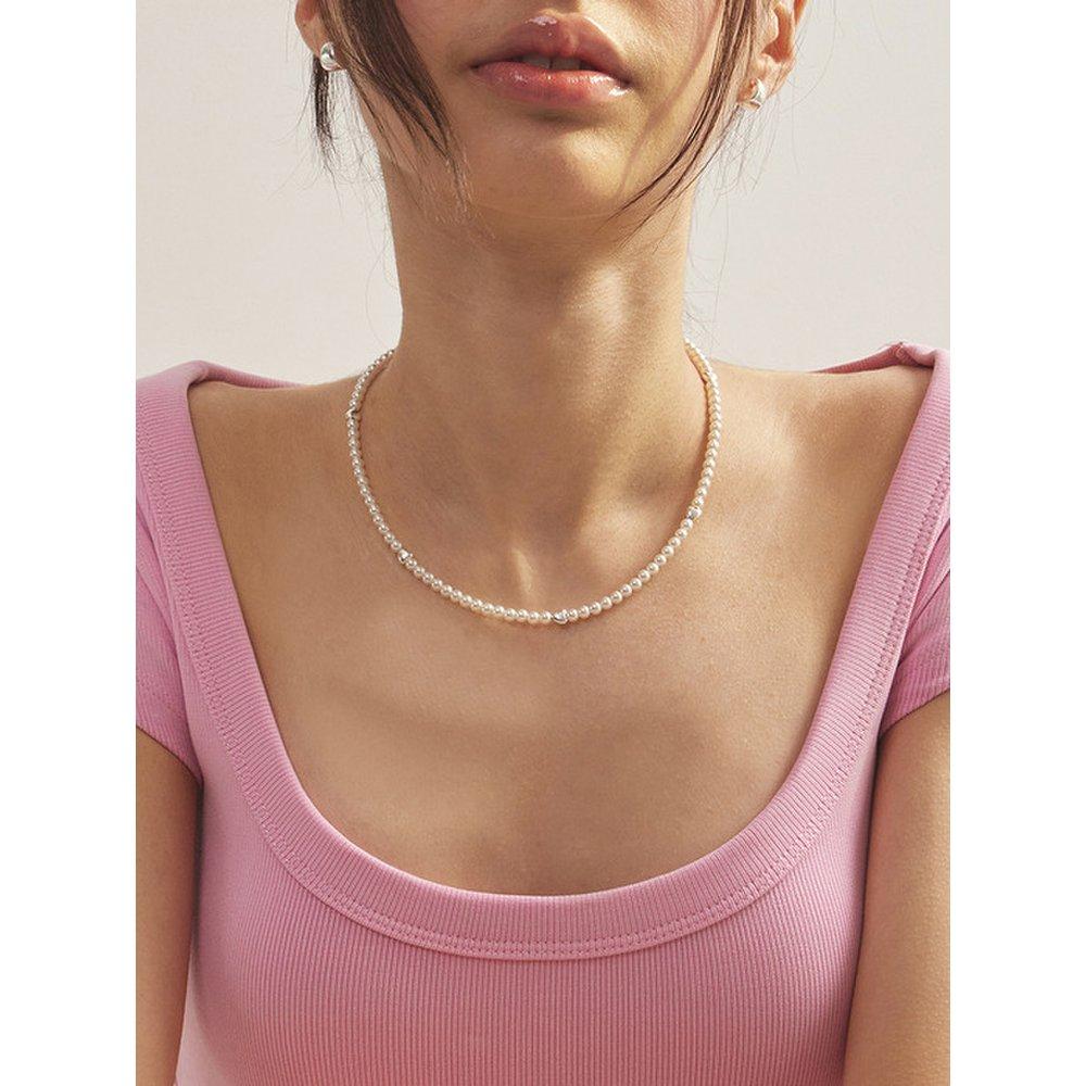 Heart and Pearl Silver Necklace Enj24Nw004