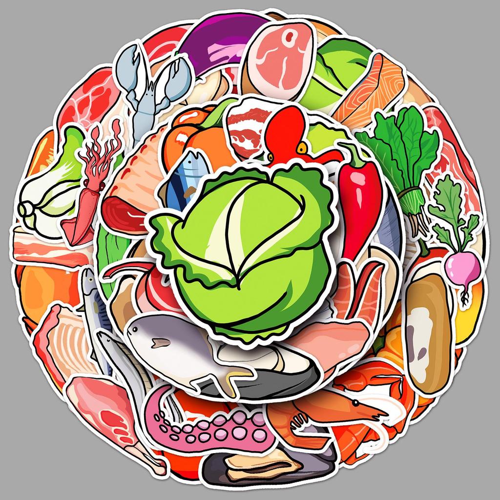 50 Cute Cartoon Food Stickers: Waterproof, Fresh & Fun for Kids' Graffiti, Phones, Laptops, and More!