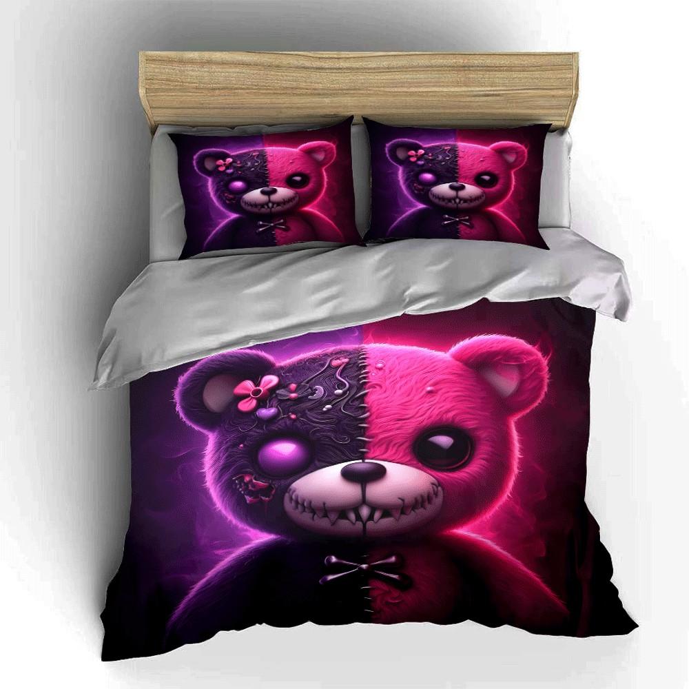 Dual-Tone Teddy Bear Design Three-Piece Exquisite Three-Piece Bedding Set Gift For Kids And Adults
