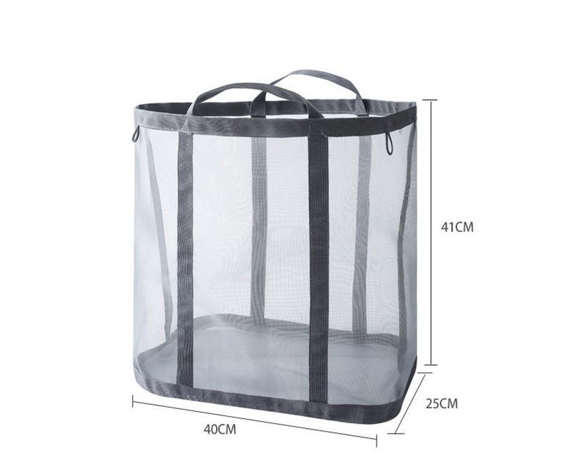 Nylon Mesh Laundry Basket With Handle Breathable Folding Portable Dirty Clothes Organizer Large Capacity Storage Pouch