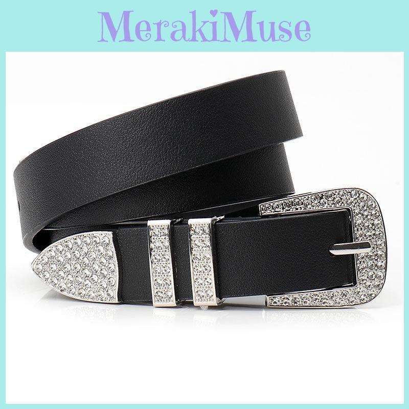 Alternative Fashion Unisex Faux Leather Belt With Sparkling Rhinestone Buckle For Street Style